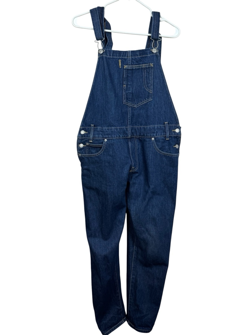 Levis Overalls Womens M Blue Cotton Denim Bib Straight Jeans Dark Wash